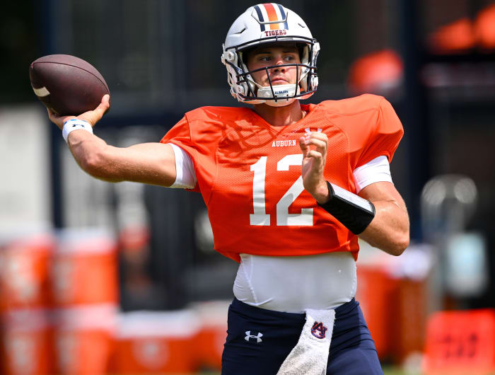 Holden Geriner (12)Auburn football practice on Tuesday, Aug. 9, 2022 in Auburn, Ala. Todd Van Emst/AU Athletics